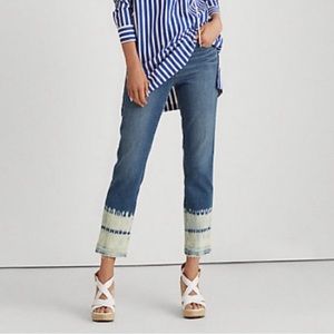 Lauren Ralph Lauren Blue Cropped Ankle Jeans with Dip-Dye Hem